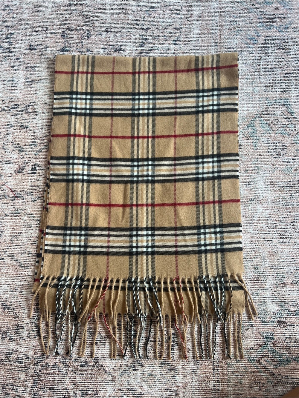 V. FRAAS Camel Plaid Scarf with Fringe